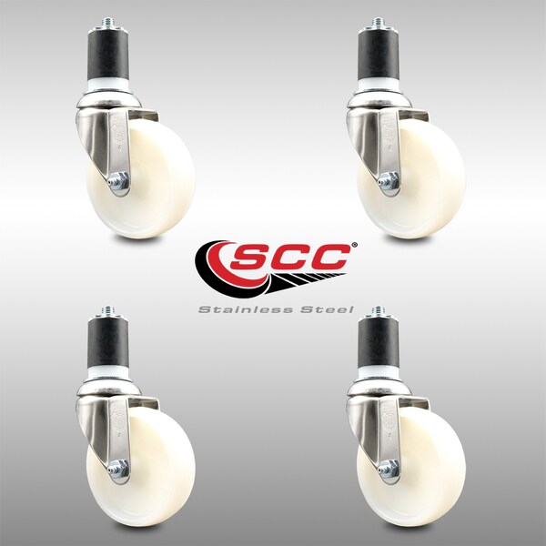 4 Inch 316SS Nylon Wheel Swivel 1-7/8 Inch Expanding Stem Caster Set SCC